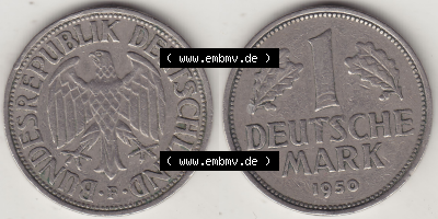 BRD Münze Deutschland Original Bild in PNG 1950-2001, 1 Eine Deutsche Mark, 1950 F-5 VS+RS horizontal Farbe (1) - Digitalisierte... Sammlung