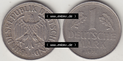 BRD Münze Deutschland Original Bild in PNG 1950-2001, 1 Eine Deutsche Mark, 1971 J-1 VS+RS horizontal Farbe (1) - Digitalisierte... Sammlung