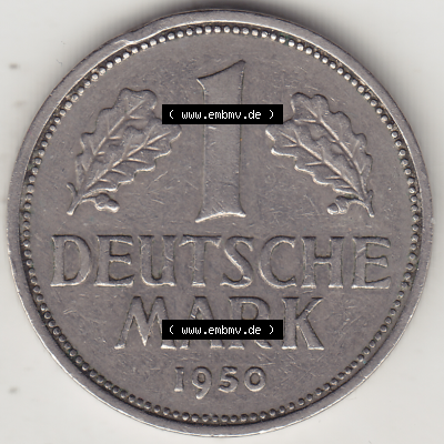 BRD Münze Deutschland Original Bild in PNG 1950-2001, 1 Eine Deutsche Mark, 1950 J-4 Rückseite (1) - Digitalisierte Deutsche... Sammlung