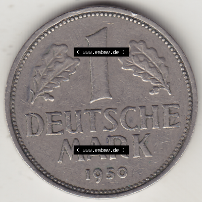 BRD Münze Deutschland Original Bild in PNG 1950-2001, 1 Eine Deutsche Mark, 1950 F-7 Rückseite (1) - Digitalisierte Deutsche... Sammlung