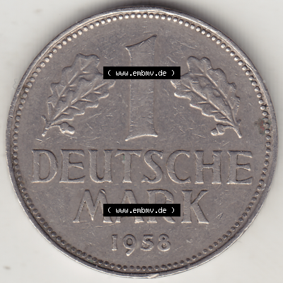BRD Münze Deutschland Original Bild in PNG 1950-2001, 1 Eine Deutsche Mark, 1958 G-1 Rückseite (1) - Digitalisierte Deutsche... Sammlung