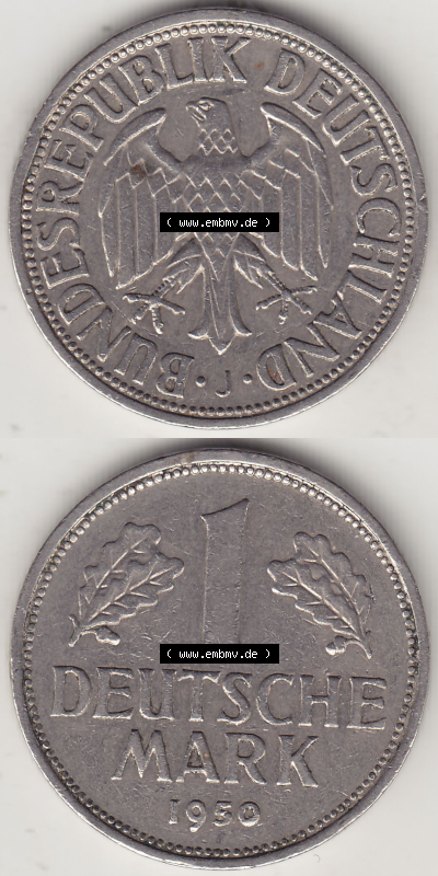 BRD Münze Deutschland Original Bild in PNG 1950-2001, 1 Eine Deutsche Mark, 1950 J-5 VS+RS vertikal Farbe (1) - Digitalisierte... Sammlung