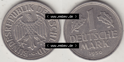 BRD Münze Deutschland Original Bild in PNG 1950-2001, 1 Eine Deutsche Mark, 1950 G-3 VS+RS horizontal Farbe (1) - Digitalisierte... Sammlung