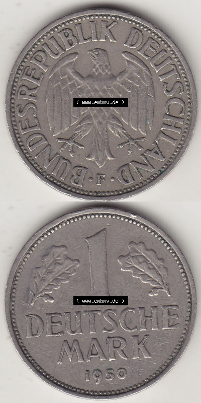 BRD Münze Deutschland Original Bild in PNG 1950-2001, 1 Eine Deutsche Mark, 1950 F-7 VS+RS vertikal Farbe (1) - Digitalisierte... Sammlung