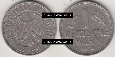 BRD Münze Deutschland Original Bild in PNG 1950-2001, 1 Eine Deutsche Mark, 1950 D-1 VS+RS horizontal Farbe (1) - Digitalisierte... Sammlung
