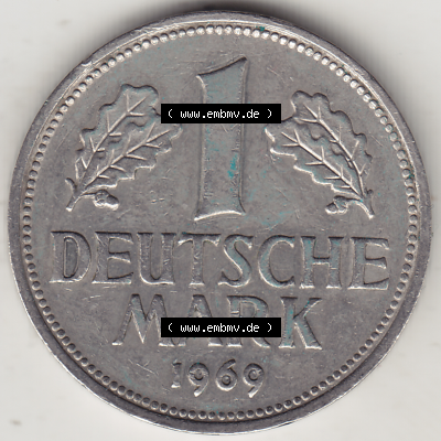 BRD Münze Deutschland Original Bild in PNG 1950-2001, 1 Eine Deutsche Mark, 1969 D-1 Rückseite (1) - Digitalisierte Deutsche... Sammlung