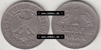 BRD Münze Deutschland Original Bild in PNG 1950-2001, 1 Eine Deutsche Mark, 1950 D-4 VS+RS horizontal Farbe (1) - Digitalisierte... Sammlung