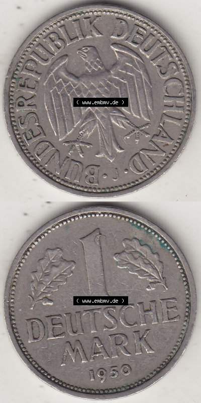 BRD Münze Deutschland Original Bild in PNG 1950-2001, 1 Eine Deutsche Mark, 1950 J-3 VS+RS vertikal Farbe (1) - Digitalisierte... Sammlung