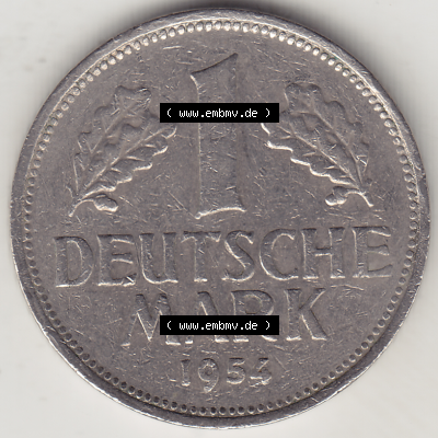 BRD Münze Deutschland Original Bild in PNG 1950-2001, 1 Eine Deutsche Mark, 1954 G-5 Rückseite (1) - Digitalisierte Deutsche... Sammlung