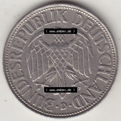 BRD Münze Deutschland Original Bild in PNG 1950-2001, 1 Eine Deutsche Mark, 1965 D-1 Vorderseite (1) - Digitalisierte Deutsche... Sammlung