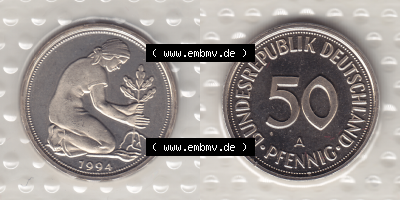BRD Münzen KMS / Kursmünzensatz 1990-2001, 50 Pfennig 1994 Sammlung