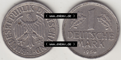 BRD Münze Deutschland Original Bild in PNG 1950-2001, 1 Eine Deutsche Mark, 1950 J-5 VS+RS horizontal Farbe (1) - Digitalisierte... Sammlung
