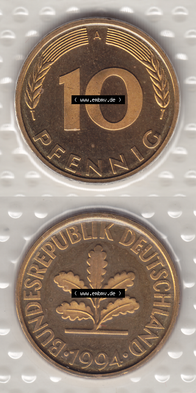 BRD Münzen KMS / Kursmünzensatz 1990-2001, 10 Pfennig 1994 Sammlung