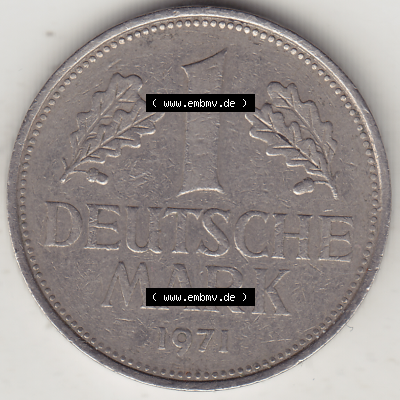 BRD Münze Deutschland Original Bild in PNG 1950-2001, 1 Eine Deutsche Mark, 1971 J-1 Rückseite (1) - Digitalisierte Deutsche... Sammlung