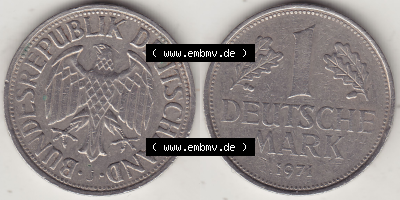 BRD Münze Deutschland Original Bild in PNG 1950-2001, 1 Eine Deutsche Mark, 1971 J-2 VS+RS horizontal Farbe (1) - Digitalisierte... Sammlung