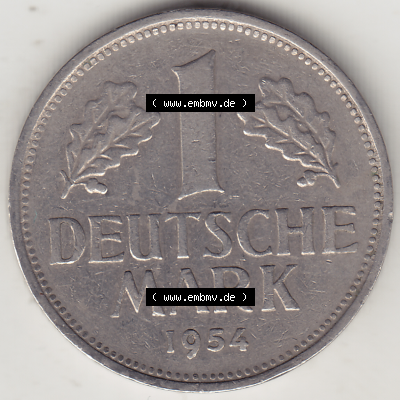 BRD Münze Deutschland Original Bild in PNG 1950-2001, 1 Eine Deutsche Mark, 1954 G-4 Rückseite (1) - Digitalisierte Deutsche... Sammlung