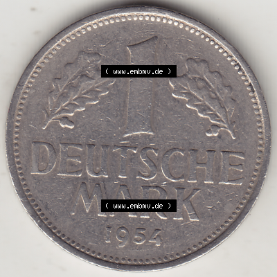 BRD Münze Deutschland Original Bild in PNG 1950-2001, 1 Eine Deutsche Mark, 1954 G-2 Rückseite (1) - Digitalisierte Deutsche... Sammlung