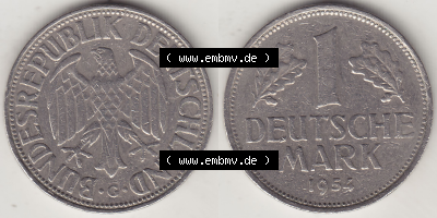 BRD Münze Deutschland Original Bild in PNG 1950-2001, 1 Eine Deutsche Mark, 1954 G-5 VS+RS horizontal Farbe (1) - Digitalisierte... Sammlung