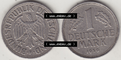 BRD Münze Deutschland Original Bild in PNG 1950-2001, 1 Eine Deutsche Mark, 1950 F-4 VS+RS horizontal Farbe (1) - Digitalisierte... Sammlung
