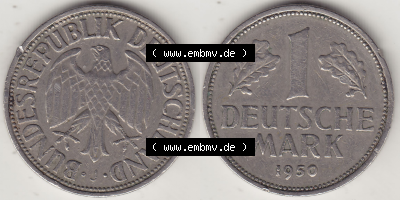 BRD Münze Deutschland Original Bild in PNG 1950-2001, 1 Eine Deutsche Mark, 1950 J-8 VS+RS horizontal Farbe (1) - Digitalisierte... Sammlung