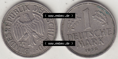 BRD Münze Deutschland Original Bild in PNG 1950-2001, 1 Eine Deutsche Mark, 1950 J-3 VS+RS horizontal Farbe (1) - Digitalisierte... Sammlung