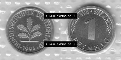 BRD-Deutschland Münzen 1994, 1 Pfennig Graustufen VS+RS horizontal Sammlung