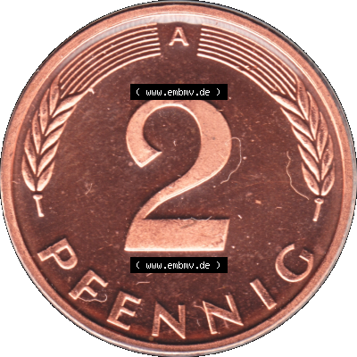 Münze der BRD-Deutschland 1998, Mzz. A für Berlin, Zwei 2 Pfennig Transparent Rückseite Sammlung