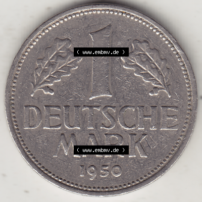 BRD Münze Deutschland Original Bild in PNG 1950-2001, 1 Eine Deutsche Mark, 1950 F-1 Rückseite (1) - Digitalisierte Deutsche... Sammlung