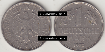 BRD Münze Deutschland Original Bild in PNG 1950-2001, 1 Eine Deutsche Mark, 1972 G-1 VS+RS horizontal Farbe (1) - Digitalisierte... Sammlung