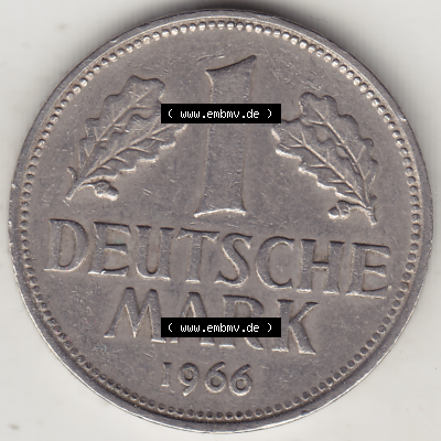 BRD Münze Deutschland Original Bild in PNG 1950-2001, 1 Eine Deutsche Mark, 1966 F-1 Rückseite (1) - Digitalisierte Deutsche... Sammlung