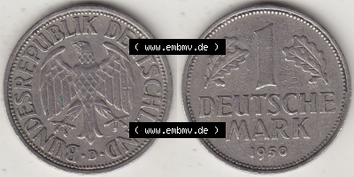 BRD Münze Deutschland Original Bild in PNG 1950-2001, 1 Eine Deutsche Mark, 1950 D-3 VS+RS horizontal Farbe (1) - Digitalisierte... Sammlung