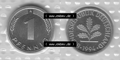 BRD-Deutschland Münzen 1994, 1 Pfennig Graustufen RS+VS horizontal Sammlung