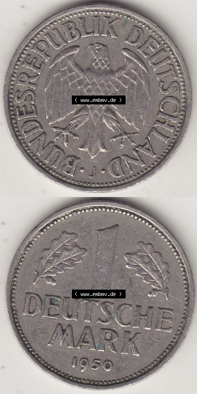 BRD Münze Deutschland Original Bild in PNG 1950-2001, 1 Eine Deutsche Mark, 1950 J-6 VS+RS vertikal Farbe (1) - Digitalisierte... Sammlung