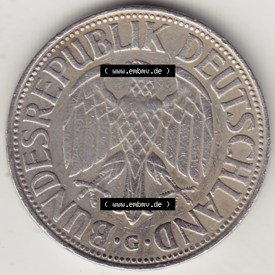 BRD Münze Deutschland Original Bild in PNG 1950-2001, 1 Eine Deutsche Mark, 1961 G-1 Vorderseite (1) - Digitalisierte Deutsche... Sammlung