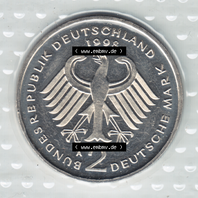 Münze der BRD-Deutschland 1998, Mzz. A für Berlin, 2 DM-Deutsche Mark Franz Josef Strauß Vorderseite Sammlung