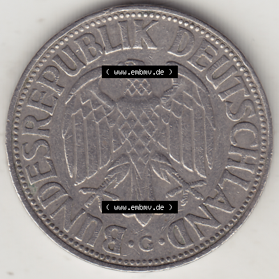 BRD Münze Deutschland Original Bild in PNG 1950-2001, 1 Eine Deutsche Mark, 1954 G-3 Vorderseite (1) - Digitalisierte Deutsche... Sammlung