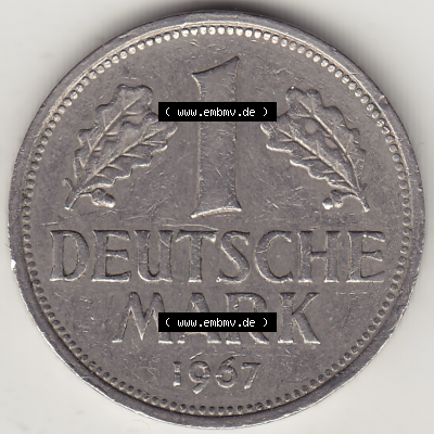 BRD Münze Deutschland Original Bild in PNG 1950-2001, 1 Eine Deutsche Mark, 1967 J-2 Rückseite (1) - Digitalisierte Deutsche... Sammlung