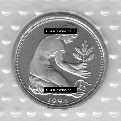 BRD-Deutschland Münzen 1994, 50 Pfennig Graustufen Vorderseite Sammlung