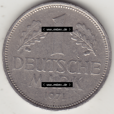 BRD Münze Deutschland Original Bild in PNG 1950-2001, 1 Eine Deutsche Mark, 1971 D-1 Rückseite (1) - Digitalisierte Deutsche... Sammlung