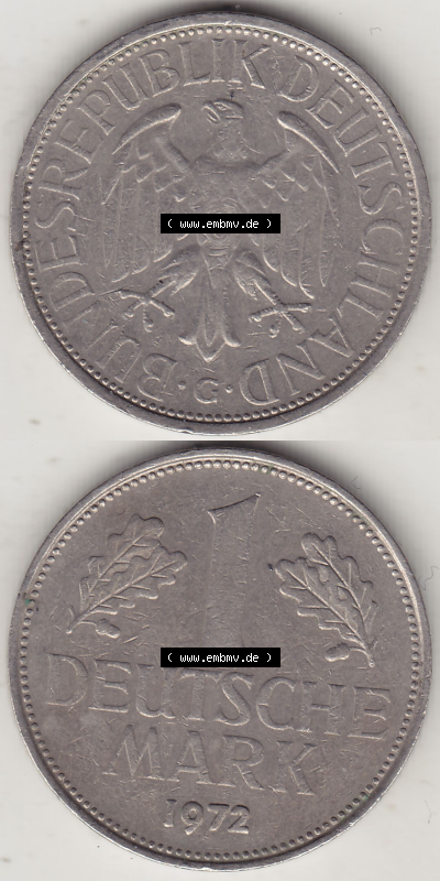 BRD Münze Deutschland Original Bild in PNG 1950-2001, 1 Eine Deutsche Mark, 1972 G-3 VS+RS vertikal Farbe (1) - Digitalisierte... Sammlung