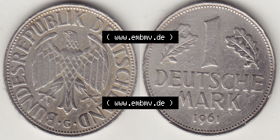 BRD Münze Deutschland Original Bild in PNG 1950-2001, 1 Eine Deutsche Mark, 1961 G-1 VS+RS horizontal Farbe (1) - Digitalisierte... Sammlung