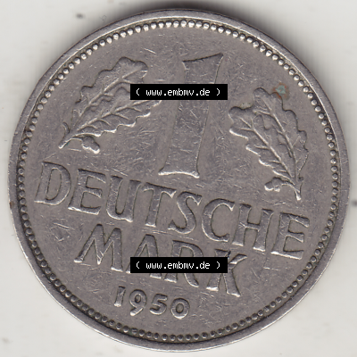 BRD Münze Deutschland Original Bild in PNG 1950-2001, 1 Eine Deutsche Mark, 1950 D-2 Rückseite (1) - Digitalisierte Deutsche... Sammlung