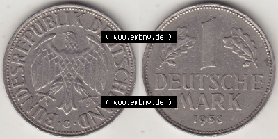 BRD Münze Deutschland Original Bild in PNG 1950-2001, 1 Eine Deutsche Mark, 1958 G-1 VS+RS horizontal Farbe (1) - Digitalisierte... Sammlung