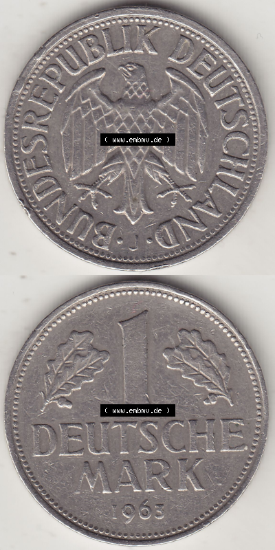 BRD Münze Deutschland Original Bild in PNG 1950-2001, 1 Eine Deutsche Mark, 1963 J-1 VS+RS vertikal Farbe (1) - Digitalisierte... Sammlung