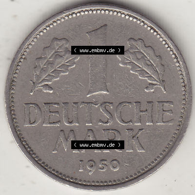 BRD Münze Deutschland Original Bild in PNG 1950-2001, 1 Eine Deutsche Mark, 1950 D-6 Rückseite (1) - Digitalisierte Deutsche... Sammlung