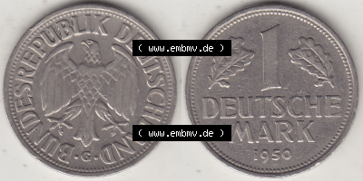BRD Münze Deutschland Original Bild in PNG 1950-2001, 1 Eine Deutsche Mark, 1950 G-1 VS+RS horizontal Farbe (1) - Digitalisierte... Sammlung