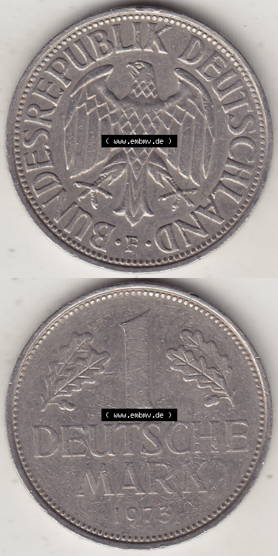 BRD Münze Deutschland Original Bild in PNG 1950-2001, 1 Eine Deutsche Mark, 1973 F-1 VS+RS vertikal Farbe (1) - Digitalisierte... Sammlung