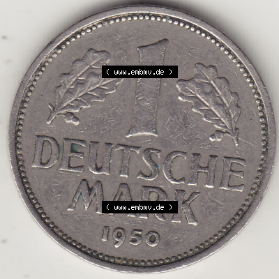 BRD Münze Deutschland Original Bild in PNG 1950-2001, 1 Eine Deutsche Mark, 1950 J-6 Rückseite (1) - Digitalisierte Deutsche... Sammlung