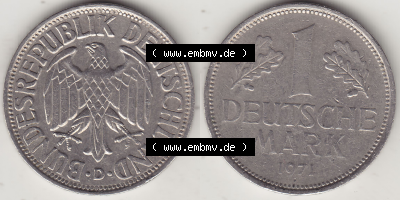 BRD Münze Deutschland Original Bild in PNG 1950-2001, 1 Eine Deutsche Mark, 1971 D-1 VS+RS horizontal Farbe (1) - Digitalisierte... Sammlung