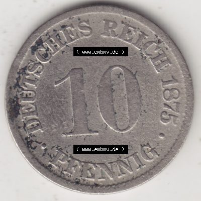 Deutsches Kaiserreich Umlaufmünze 1873-1889, 10 Pfennig D, 1875, Münzen Rückseite zum Download Sammlung